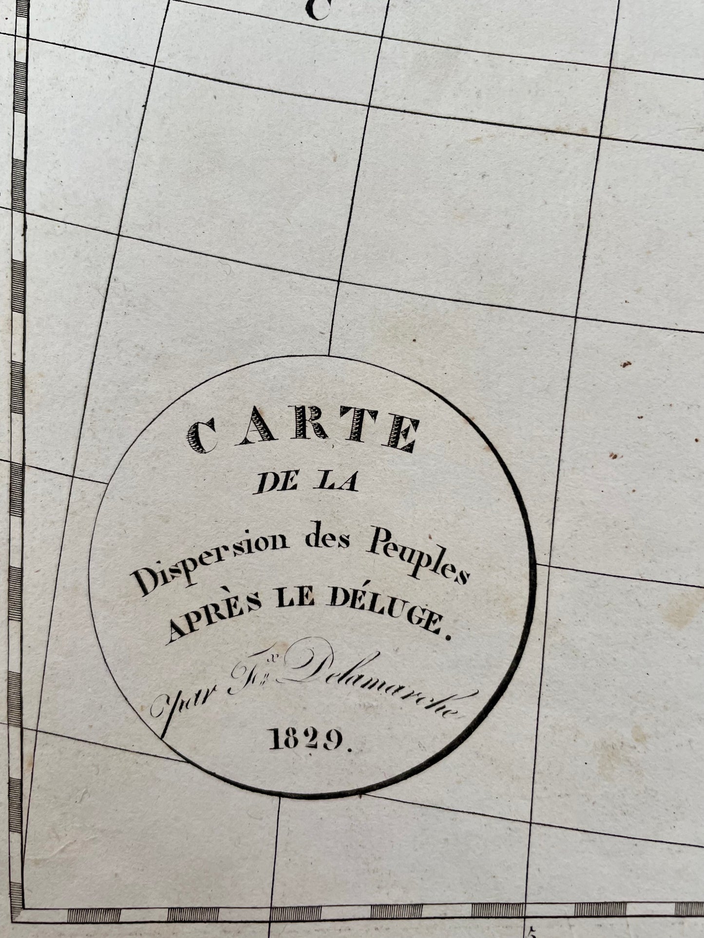 Rara mappa antica del 1829, cartina rappr. Dispersione figli di Noè dopo il Diluvio