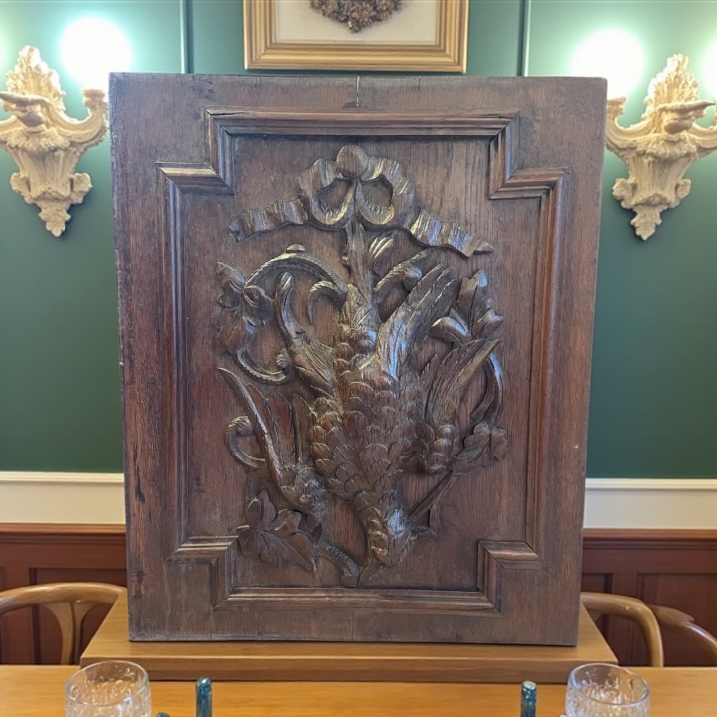 Coppia pannelli boiserie, tema venatorio, fine ottocento