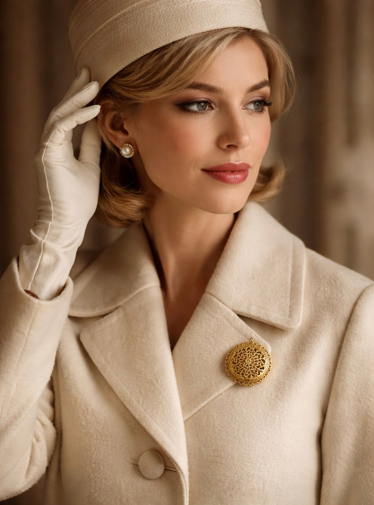 Spilla in filigrana placcata oro firmata, manifattura tedesca anni 60