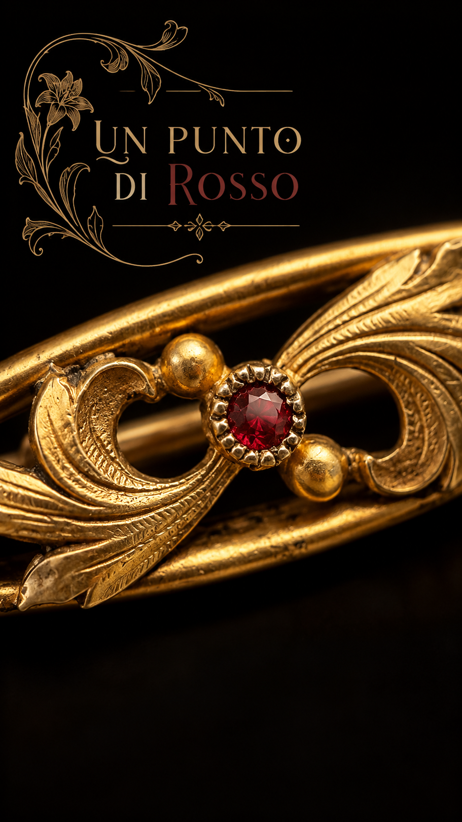 Spilla gioiello Art Nouveau dorata con piccolo prob. Granato fine ‘800 primi ‘900 a barretta