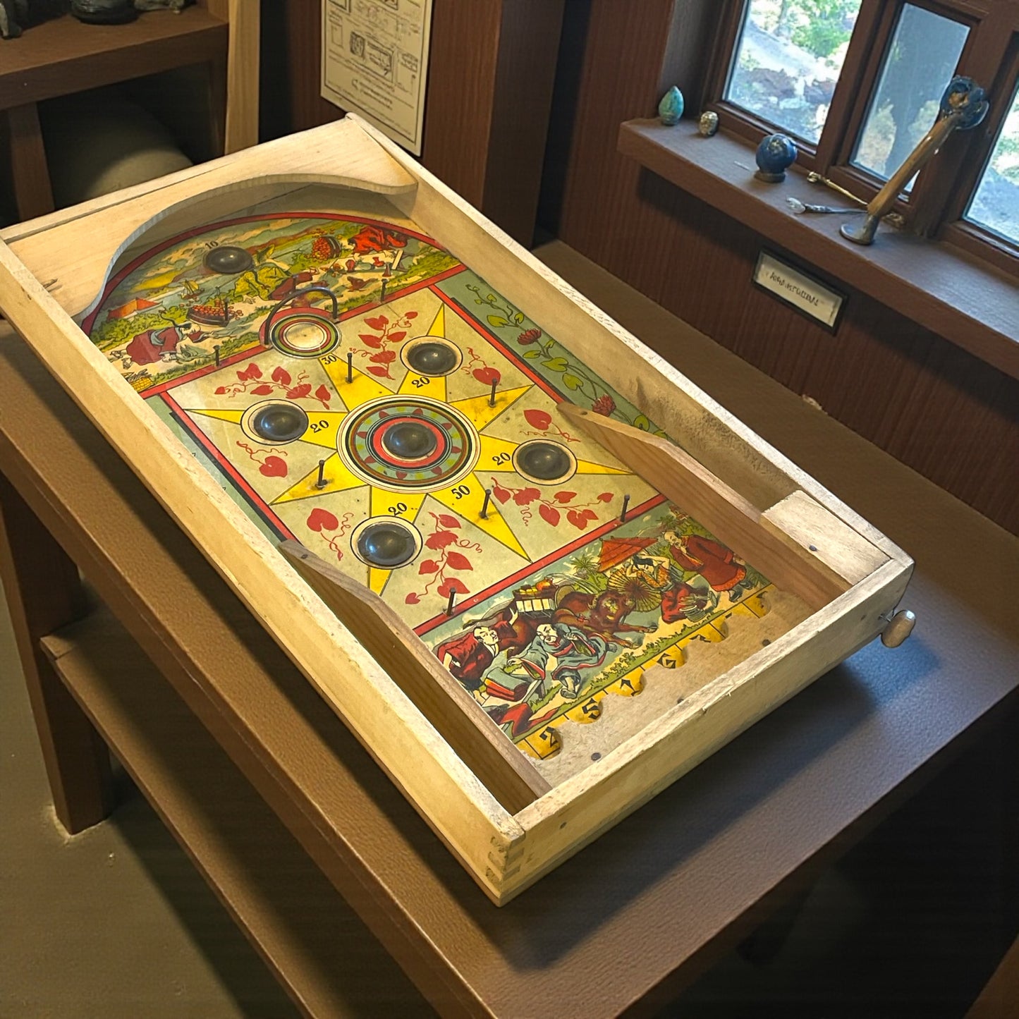 Antico bagatelle à ressort antenato del flipper ca anni ‘20 con biglie