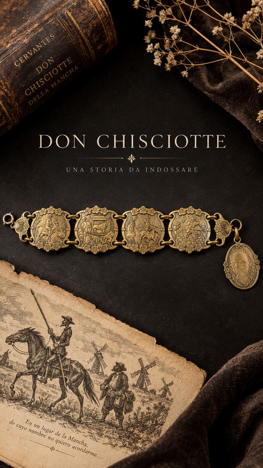 Bracciale vintage anni ‘50 con narrazione Don Chisciotte Cervantes