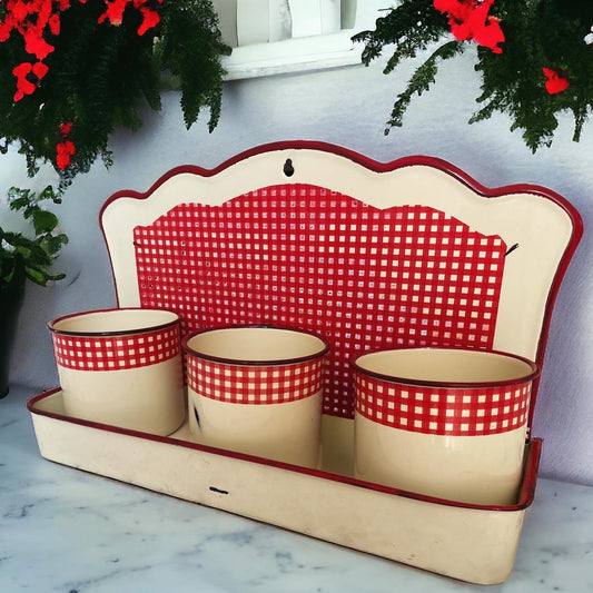 Enamelled shelf and jar set