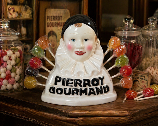 Espositore per lecca-lecca vintage Pierrot Gourmand ceramica