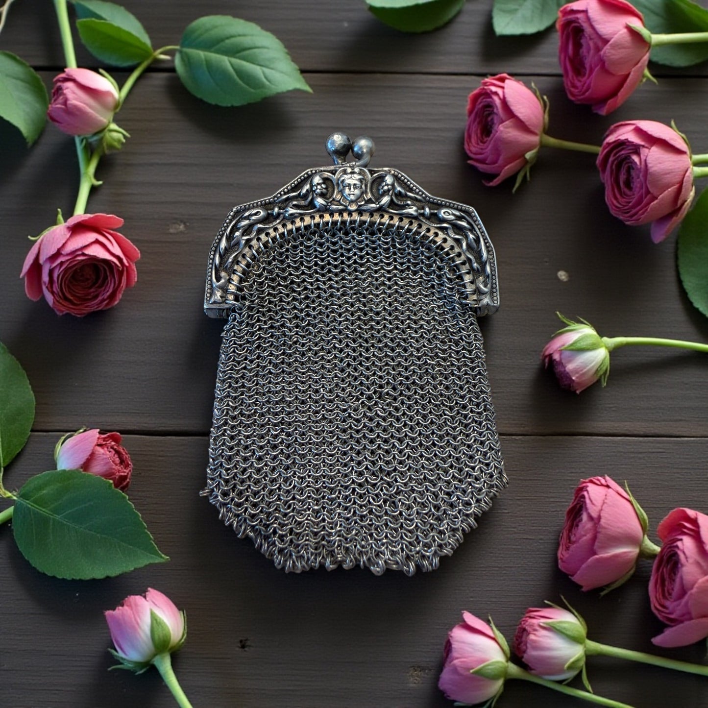 Porta monete in argento fine ‘800 da Chatelaine con doppia tasca