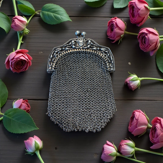 Porta monete in argento fine ‘800 da Chatelaine con doppia tasca