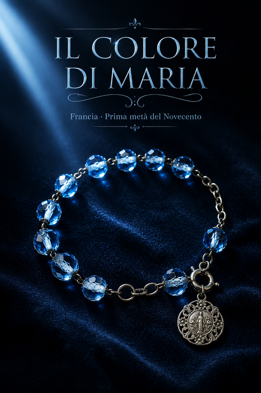 Antico bracciale rosario devozionale Mariano argento e perle, anni 30