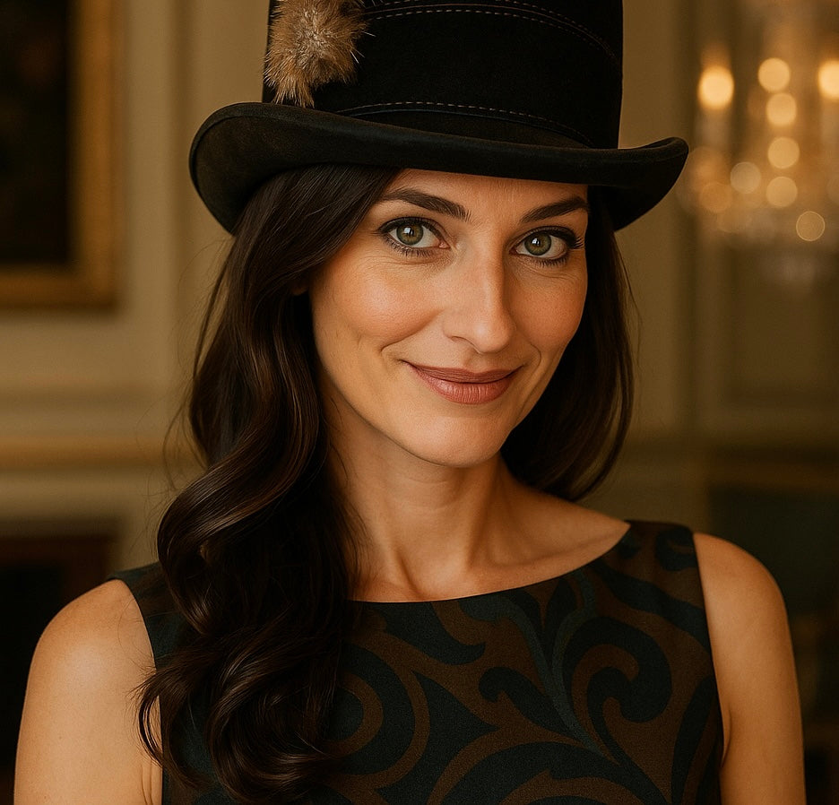 Splendido cappellino vintage in feltro di lana marrone con piuma di gallo cedrone