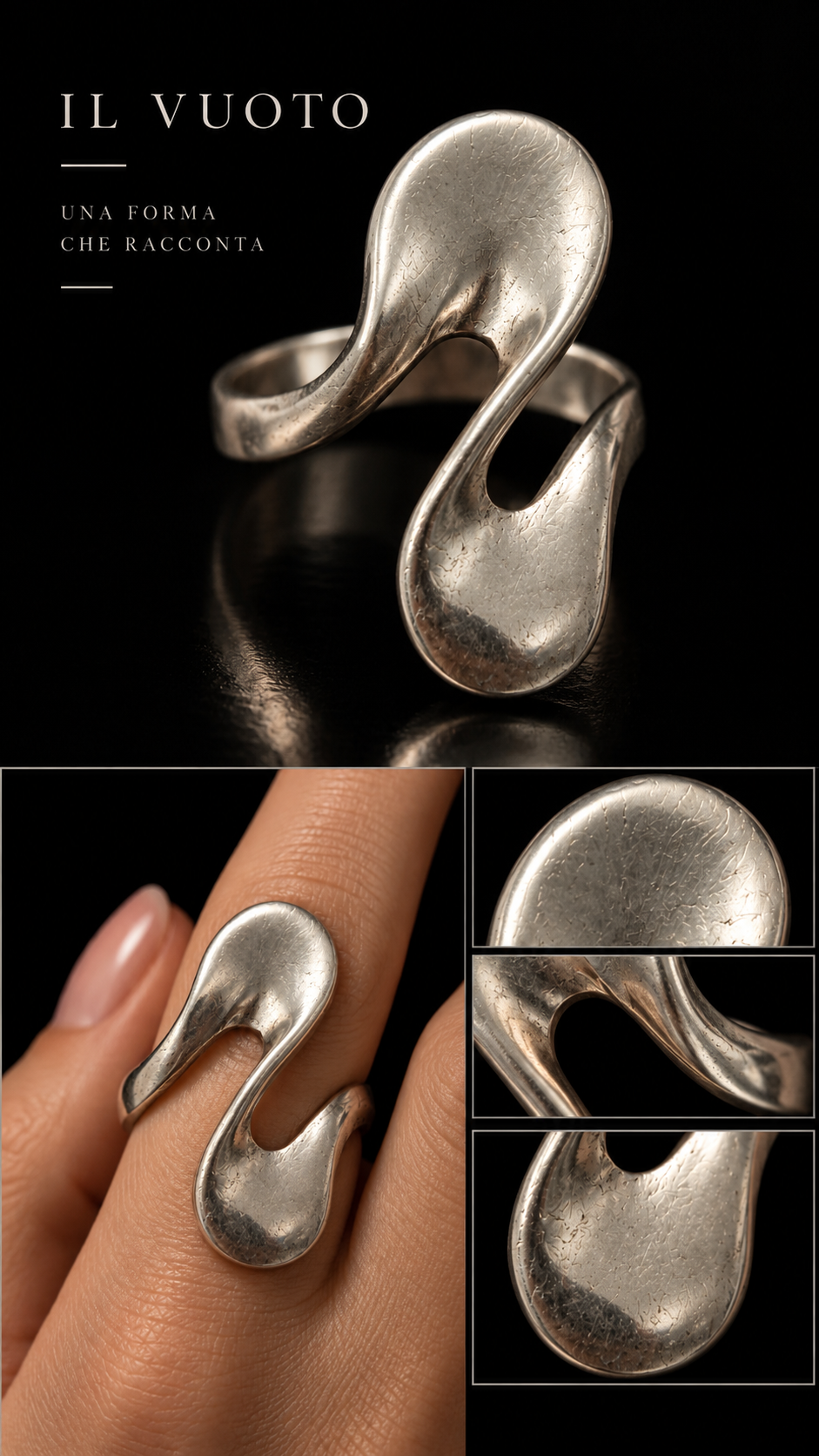 Anello modernista in argento anni ‘70 ad onda