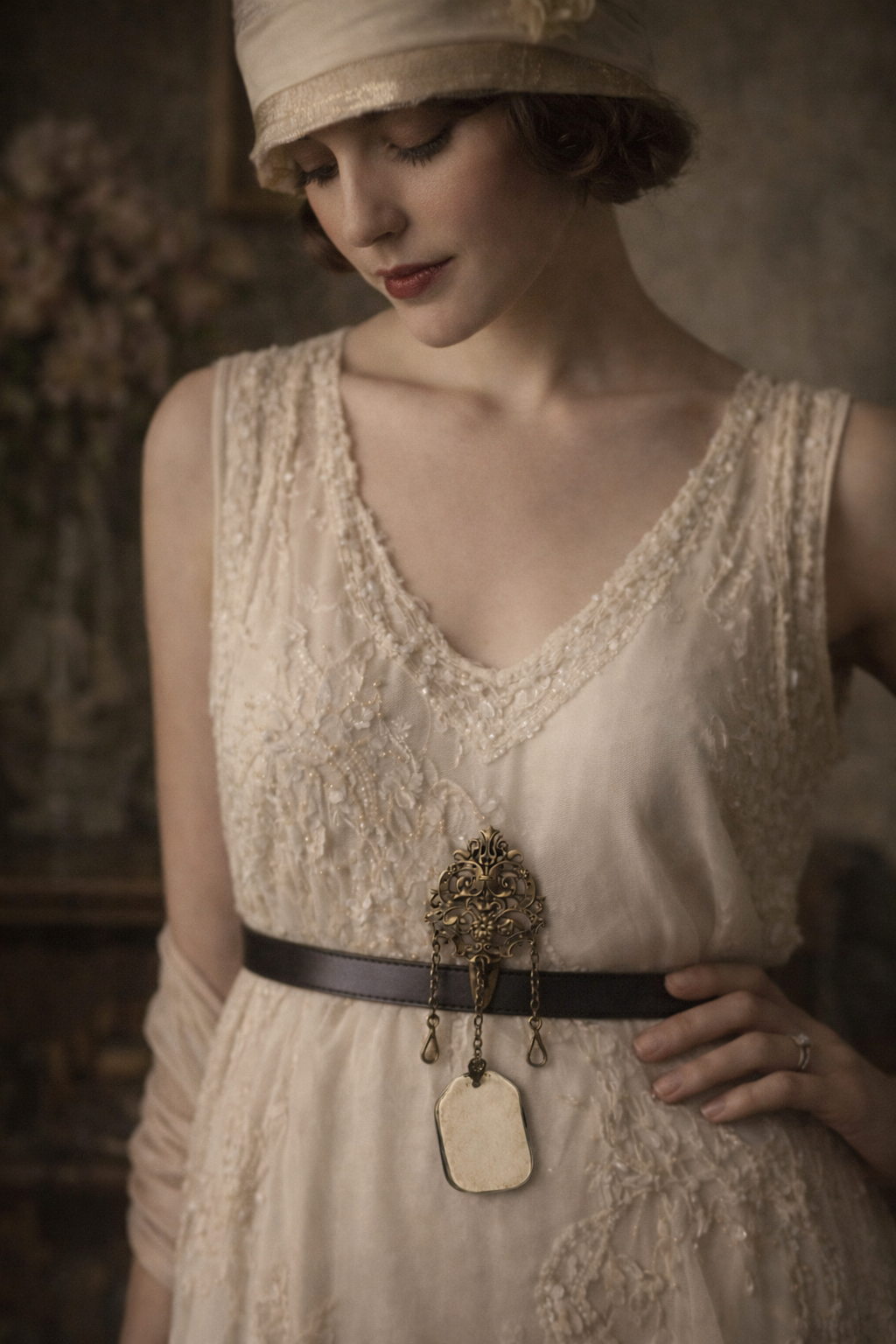 Chatelaine anni ‘20 ca con 3 catene, alla centrale fissato un carnet de bal