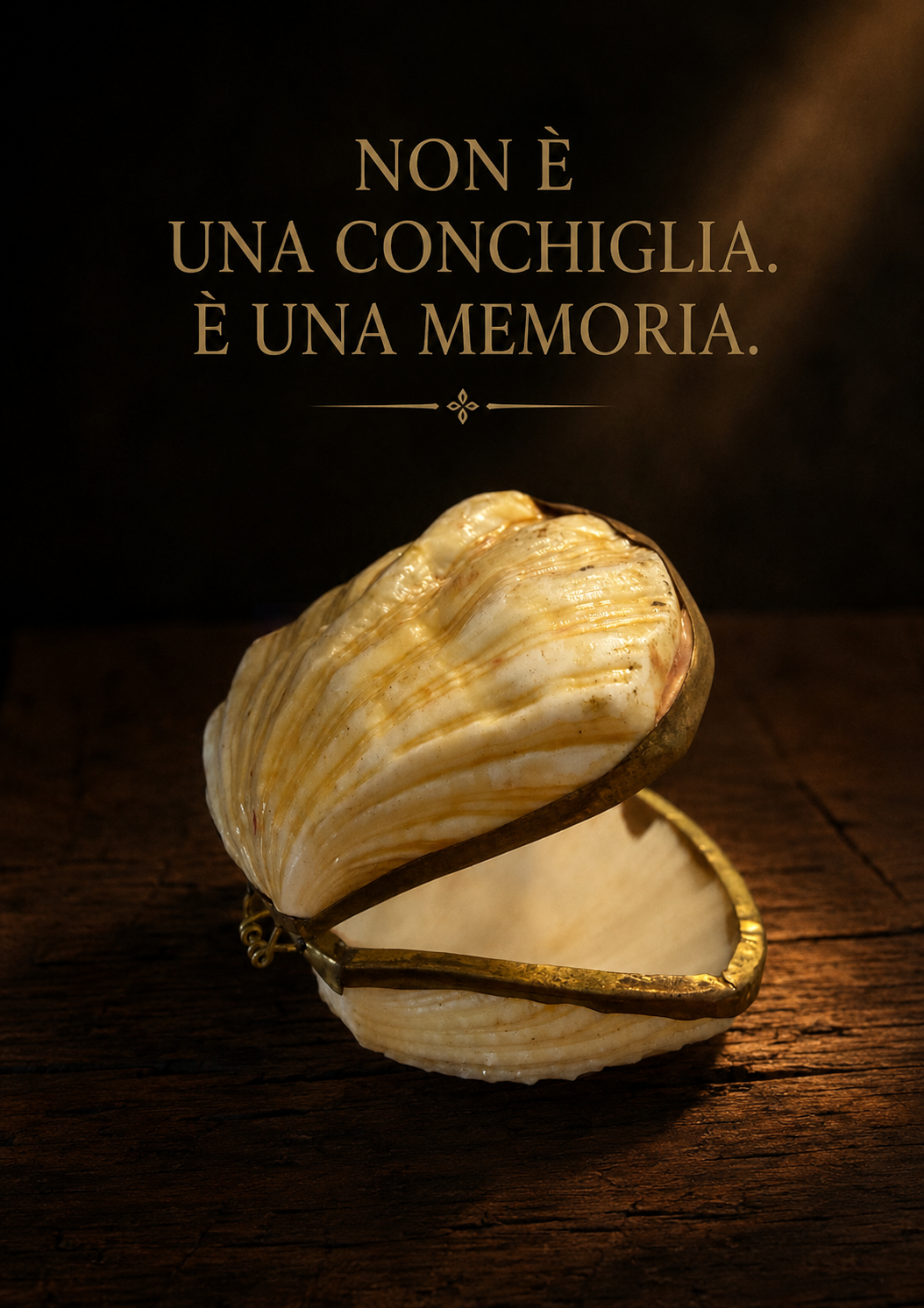 Scrigno gioiello da collo in conchiglia naturale montata in ottone, anni ‘20