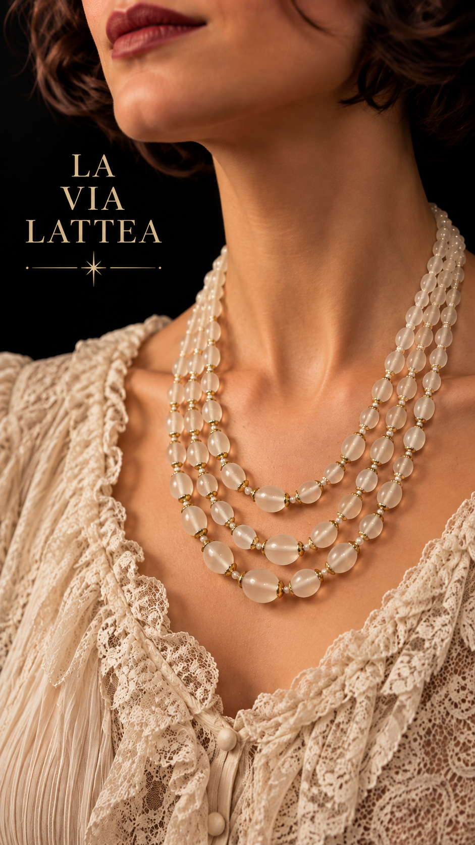 Collana perle degradé vetro cecoslovacco multifilo anni ‘50 Via Lattea