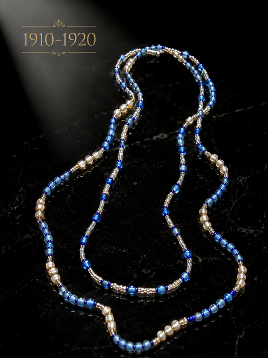 Coppia collane in perle di vetro americane anni ‘10-‘20 costume jewellery