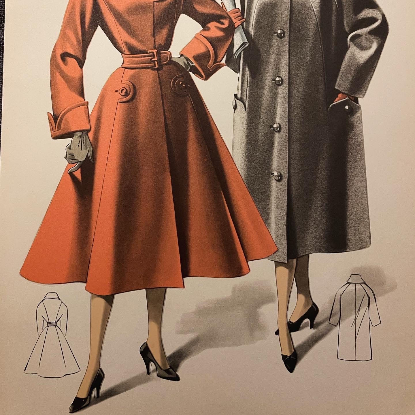 Coppia bozzetti moda anni 50