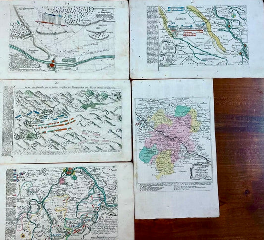 Corpus n. 5 mappe militari Georg Kilian, settecentesche, Guerra dei Sette Anni