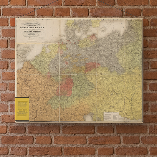 Grande cartina mappa 1871 Impero Tedesco Handtke e Flemming telata ca 105 cm