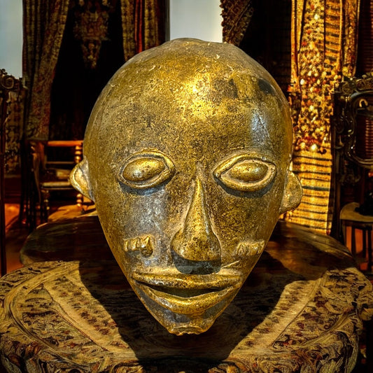 Antica maschera antropomorfa in bronzo, cultura Baule Costa d’Avorio