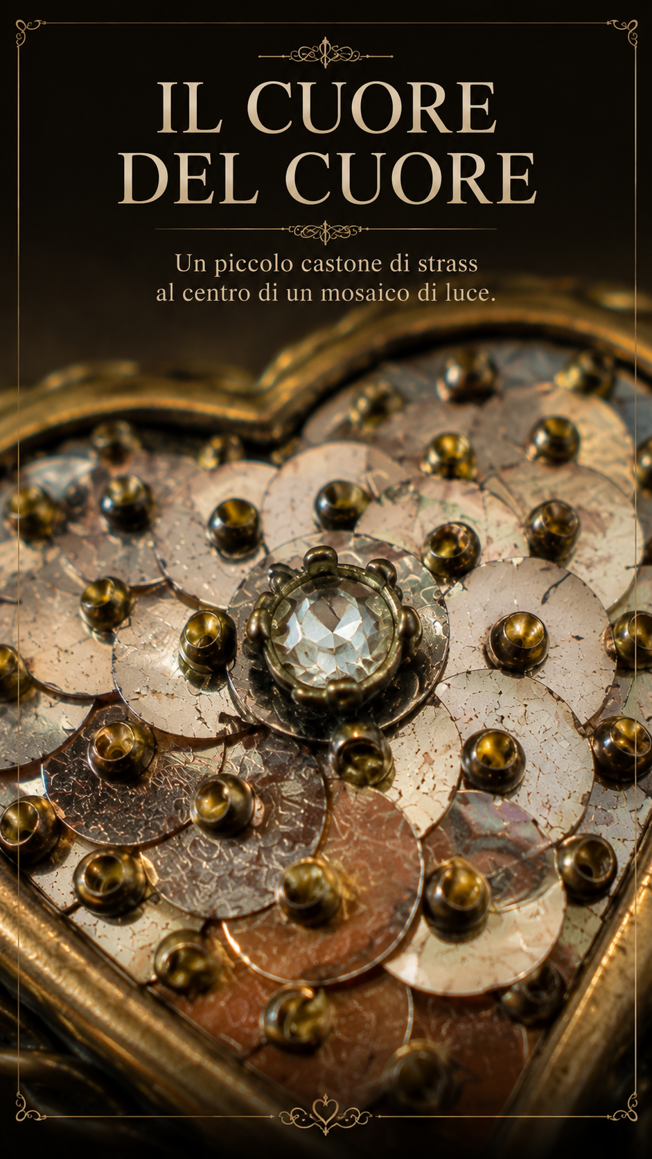 Pendente ciondolo antico fine ‘800 primo ‘900 cuore con paillettes e castone brillante