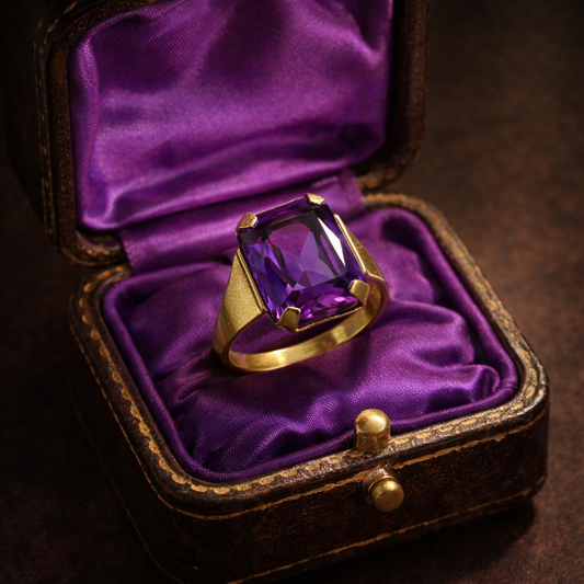 Anello modernista viola profondo anni ‘50 con leggera doratura oro basso