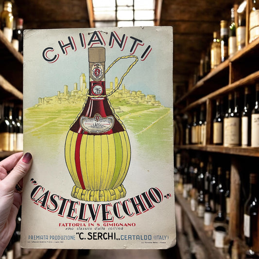 Antica locandina, vino Chianti Castelvecchio 1950 cartonata