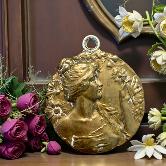 Specchio pendente a scorrimento, da Chatelaine o catena, Art Nouveau firmato Lasserre