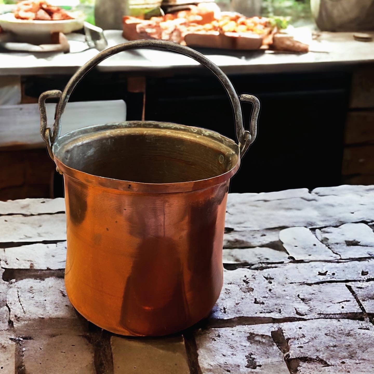 Antique copper pots and bowl set