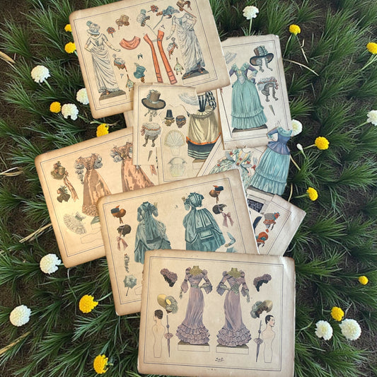 Lotto di tavole con poupées de papier, bambole di carta giochi fine ‘800