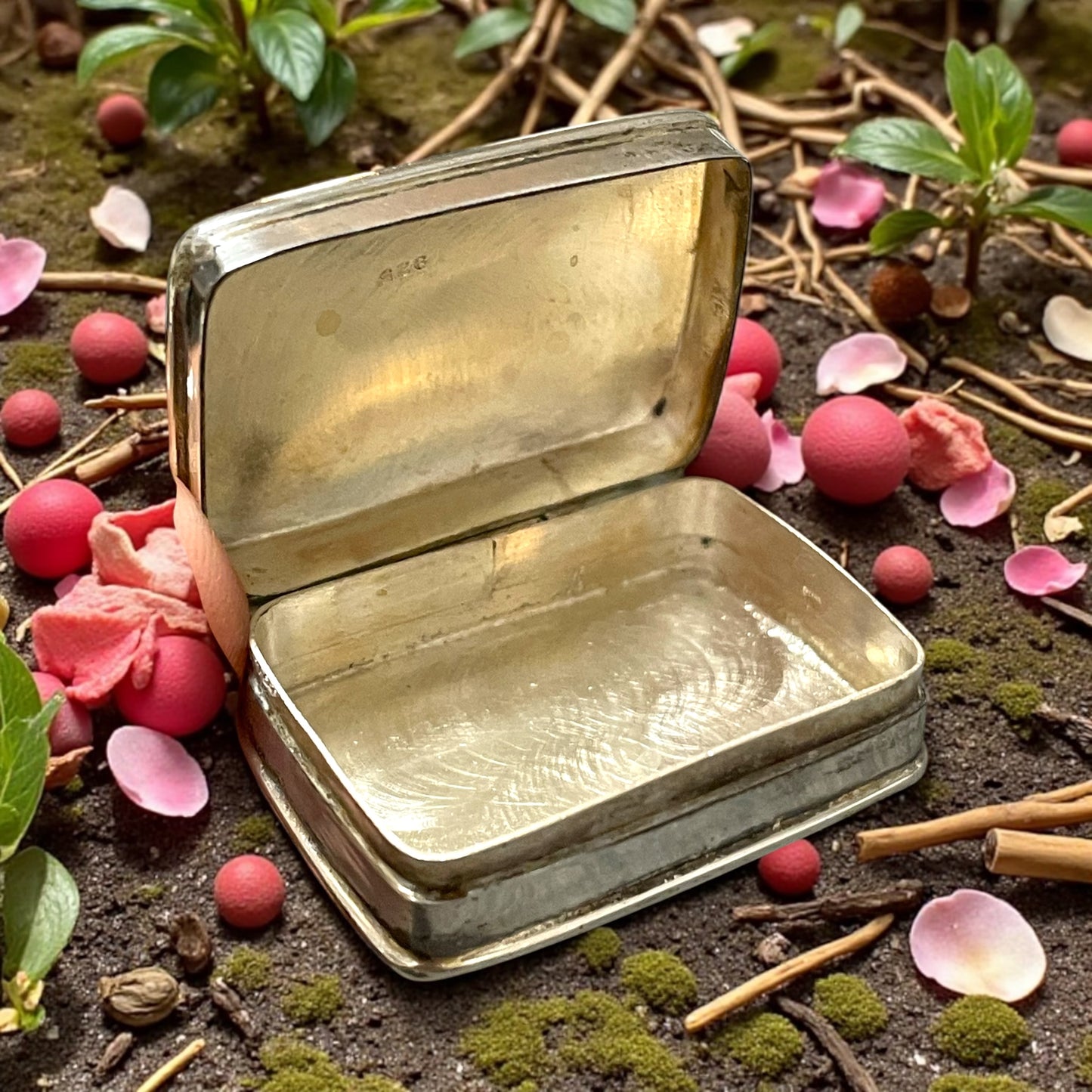 Pill box in argento 925 con iniziali A G, ca anni ‘50-‘60