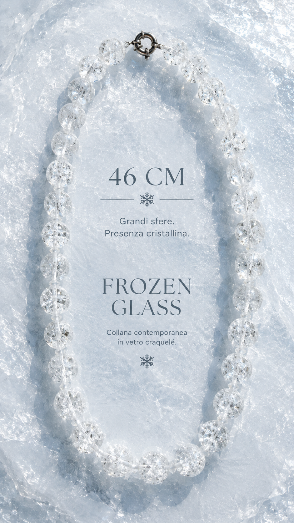 Collana con grandi perle “frozen glass” o crackle glass, gioiello contemporaneo