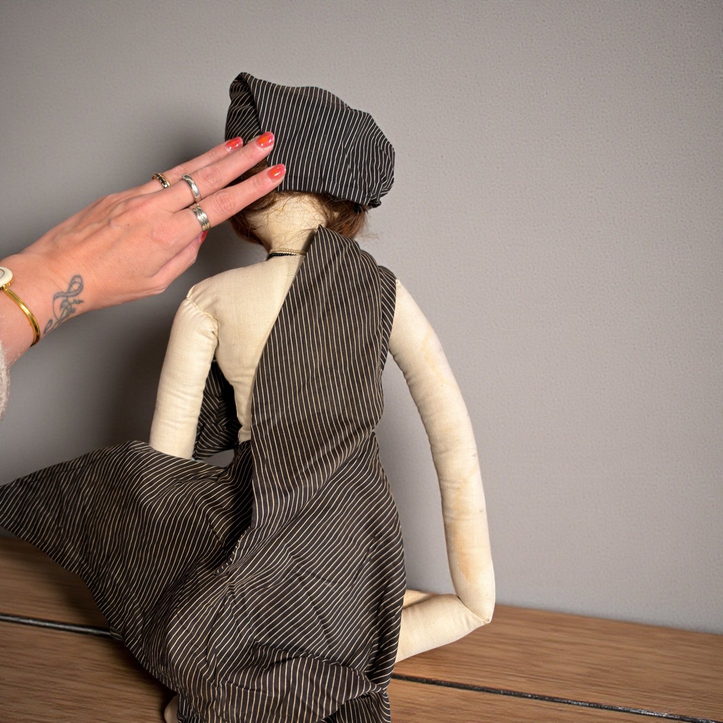 Bambola antica decorativa alta 1 metro, art Déco fatta a mano, circa anni ‘20-‘30