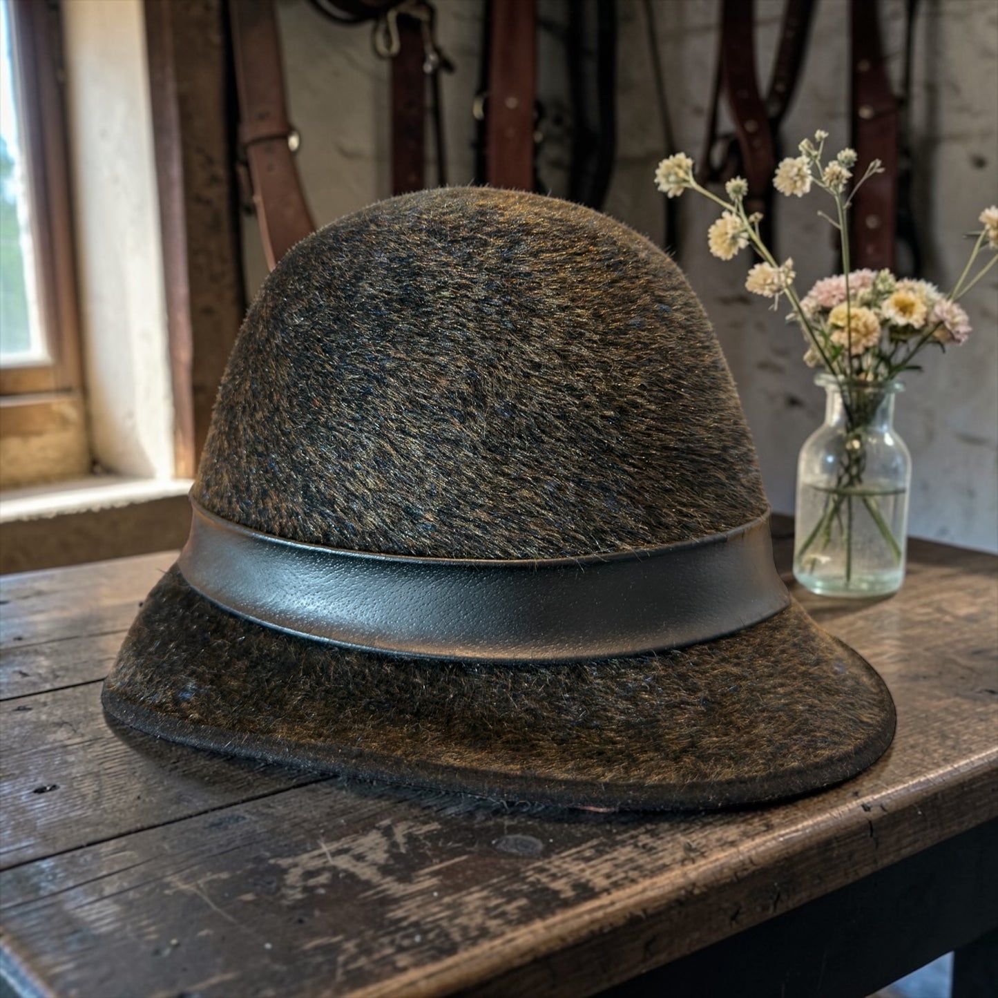 Cappellino British da equitazione, tg 55 feltro di pelliccia anni ‘60