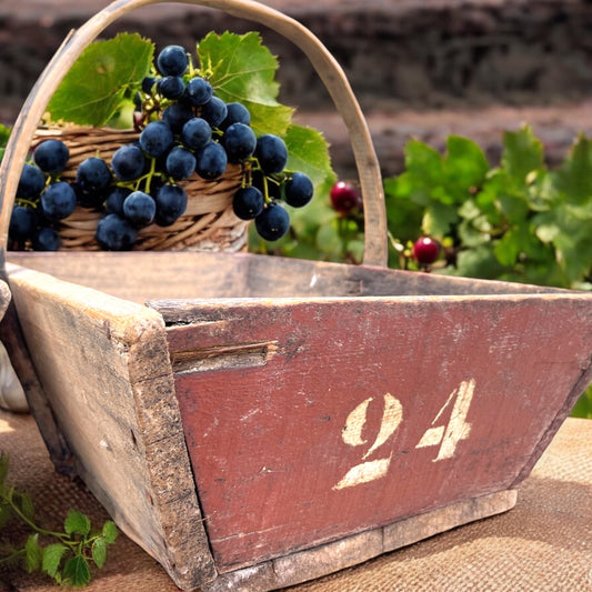 Coppia antichi panieri cesti da vendemmia stampigliati