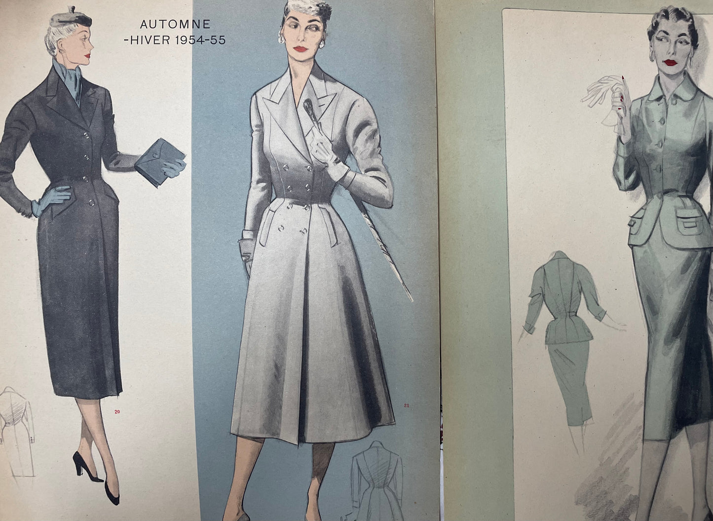 Tris stampe bozzetti moda Choiselat anni 50