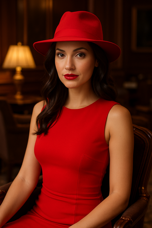 Cappello modello Fedora in feltro rosso, taglia 57