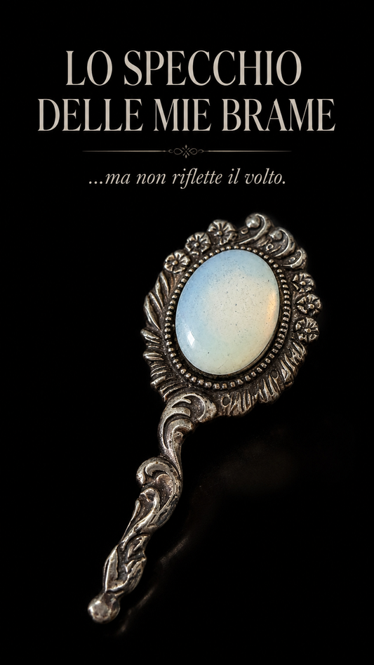 Spilla antica anni ‘40 a guisa di piccolo specchio a mano, con opalite
