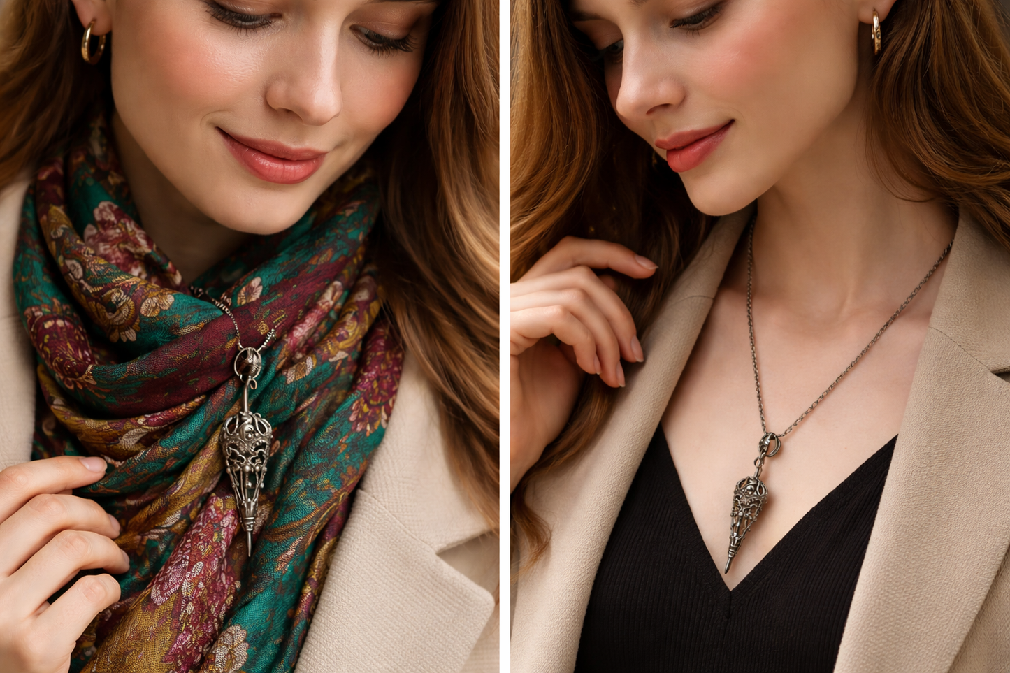 Spilla / pendente con filigrana in argento a guisa di ombrellino, fine ‘800 primo ‘900