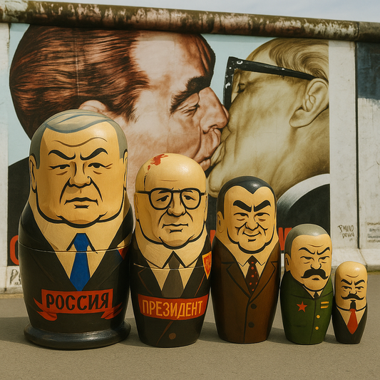 Matriosche con personaggi politici russi, legno, anni ‘90 satira politica