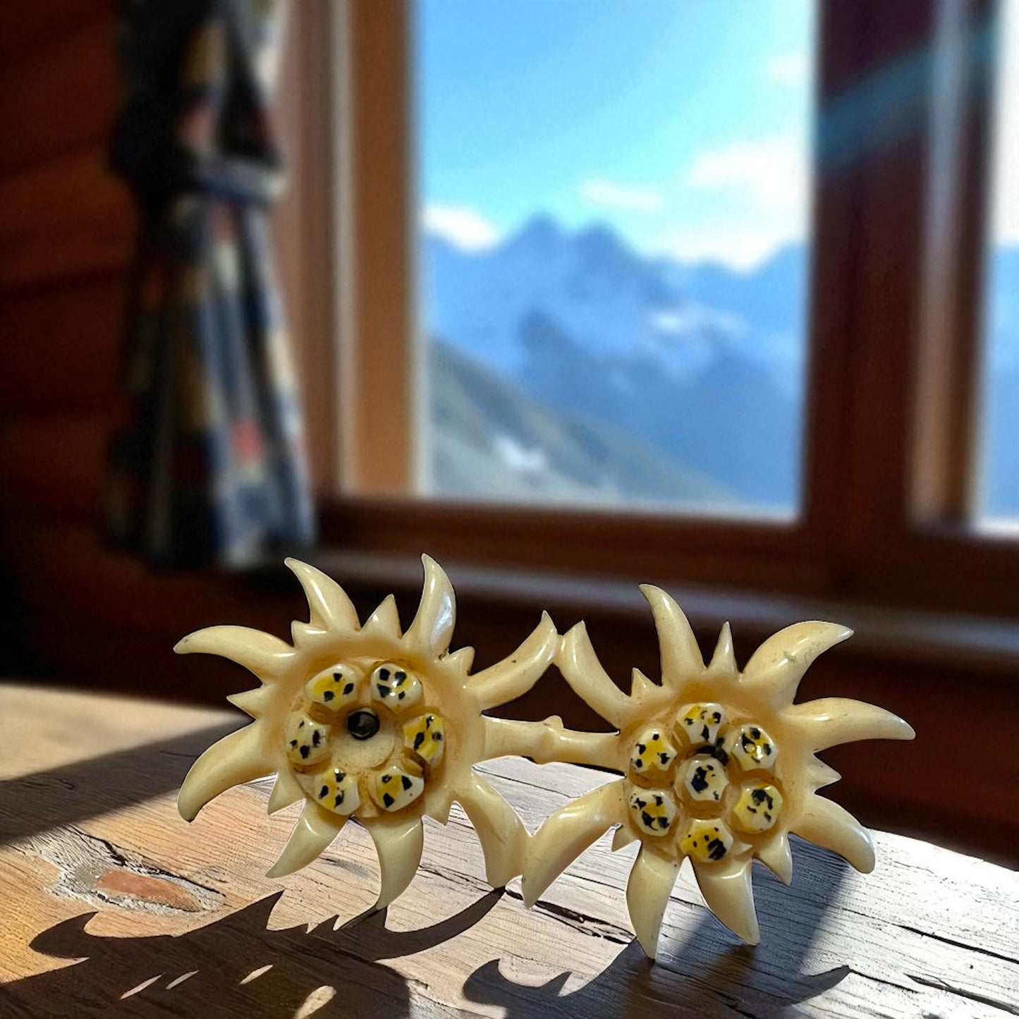 Spilla in galalite doppia Edelweiss d’epoca