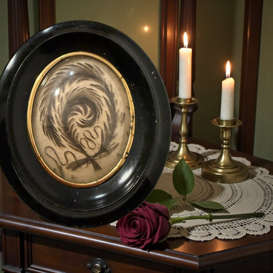 Quadro sentimentale con capelli, hair work vittoriano