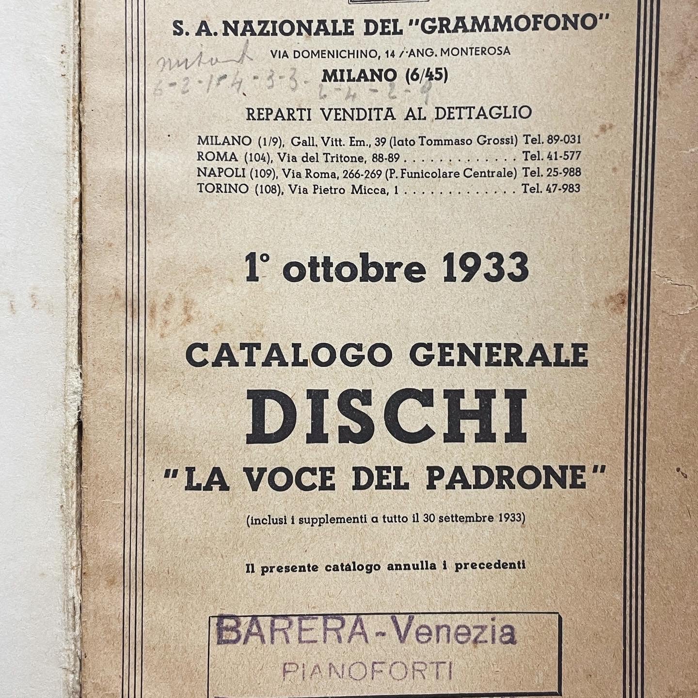 Catalogo 1933 1934 La Voce del Padrone