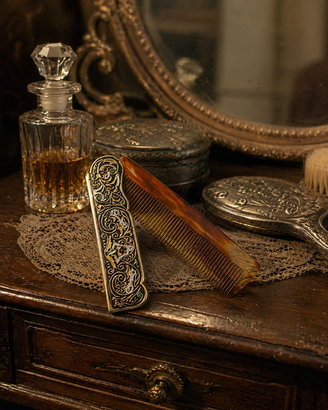 Pettine da taschino con custodia decorata, anni ‘50-‘60 per capelli, barba e baffi