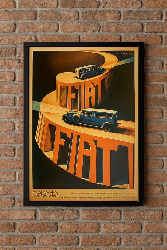 Manifesto futurista Riccobaldi per Fiat, ristampa rara Nebiolo/Fedrigoni anni ‘70