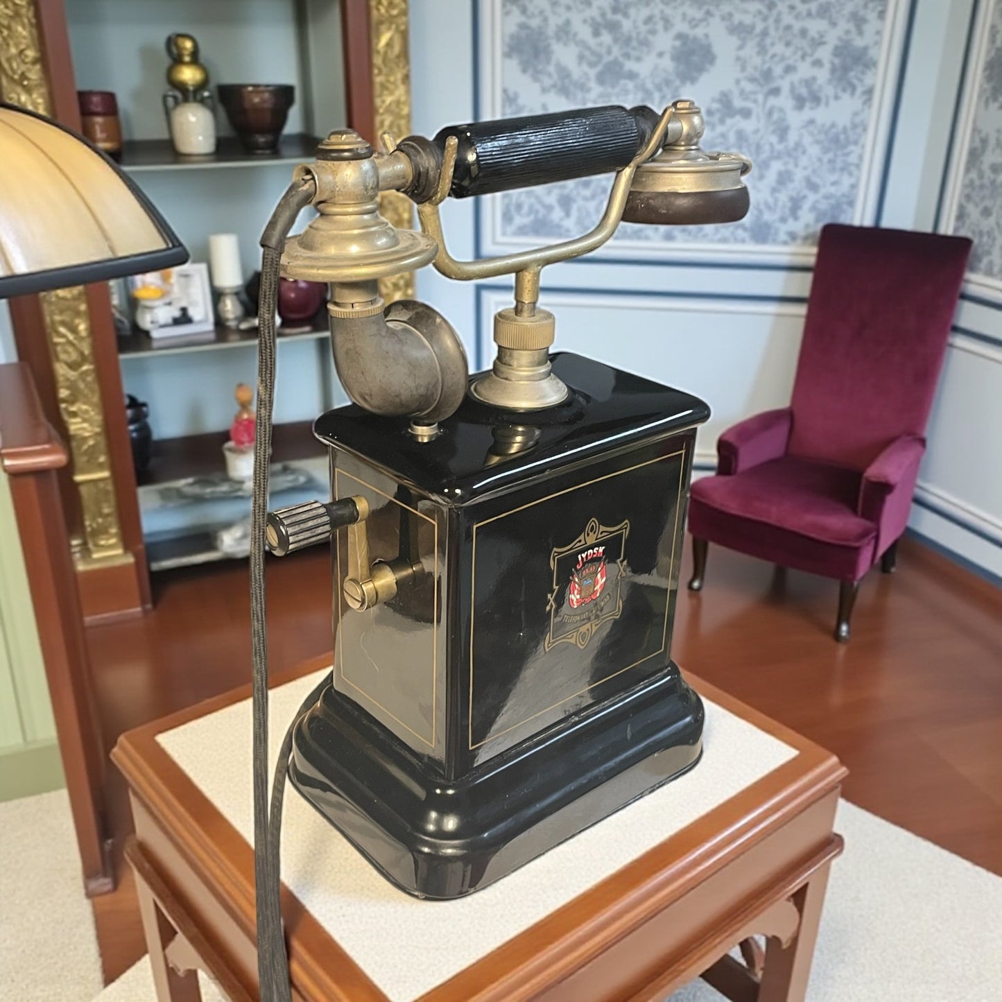 Antico telefono a manovella Jydsk danese, candlestick raro primi ‘900