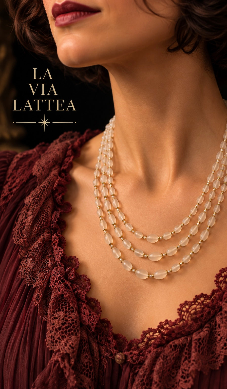Collana perle degradé vetro cecoslovacco multifilo anni ‘50 Via Lattea