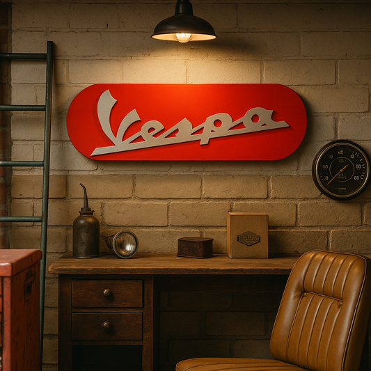 Insegna artigianale Vespa ispirata al design Piaggio anni 60