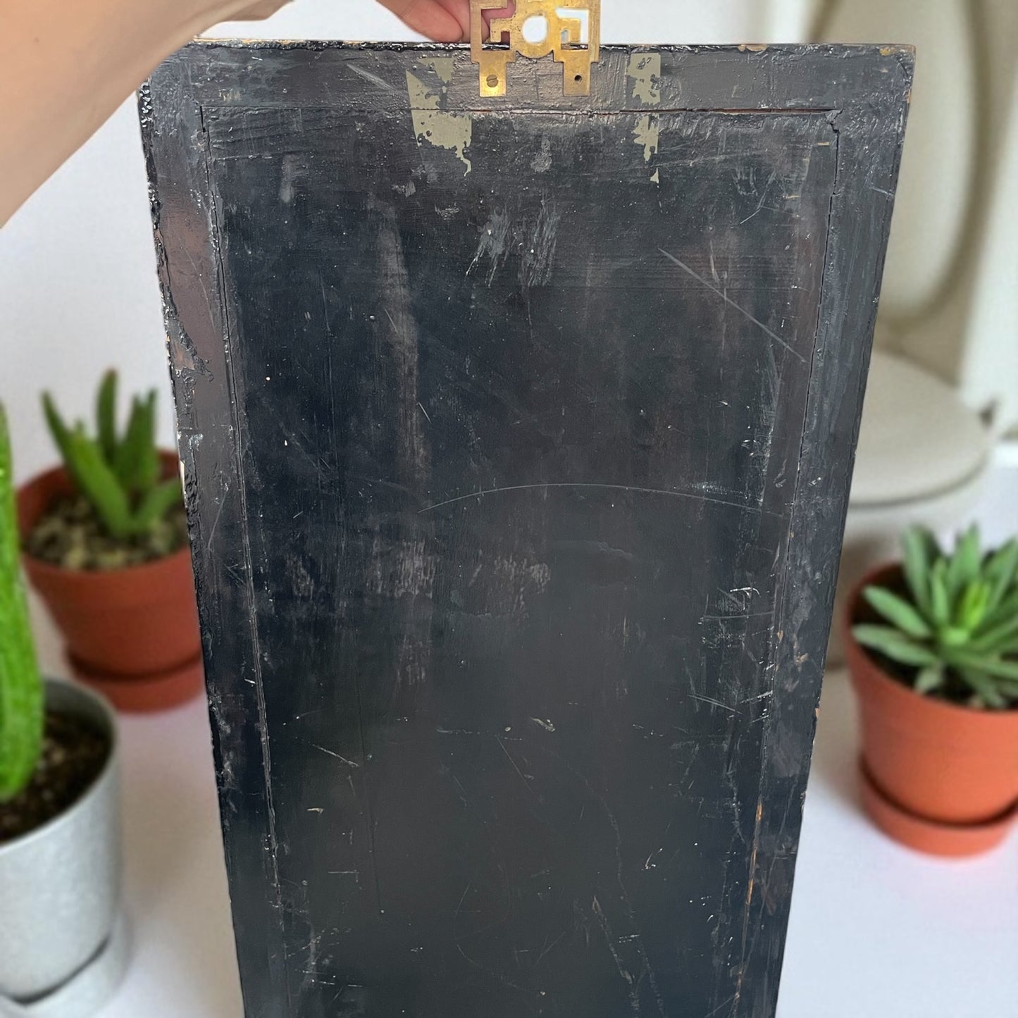 Grande pannello orientale in legno e madreperla anni ‘60 91 cm
