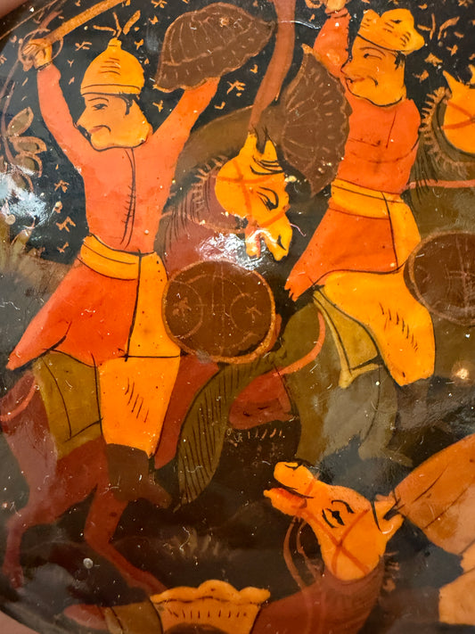 Antica scatola kashmira in papier mâché anni 30-40 riccamente decorata