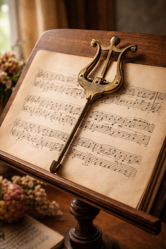 Ferma partiture spartiti da leggio a guisa di lira, ottone, primo ‘900