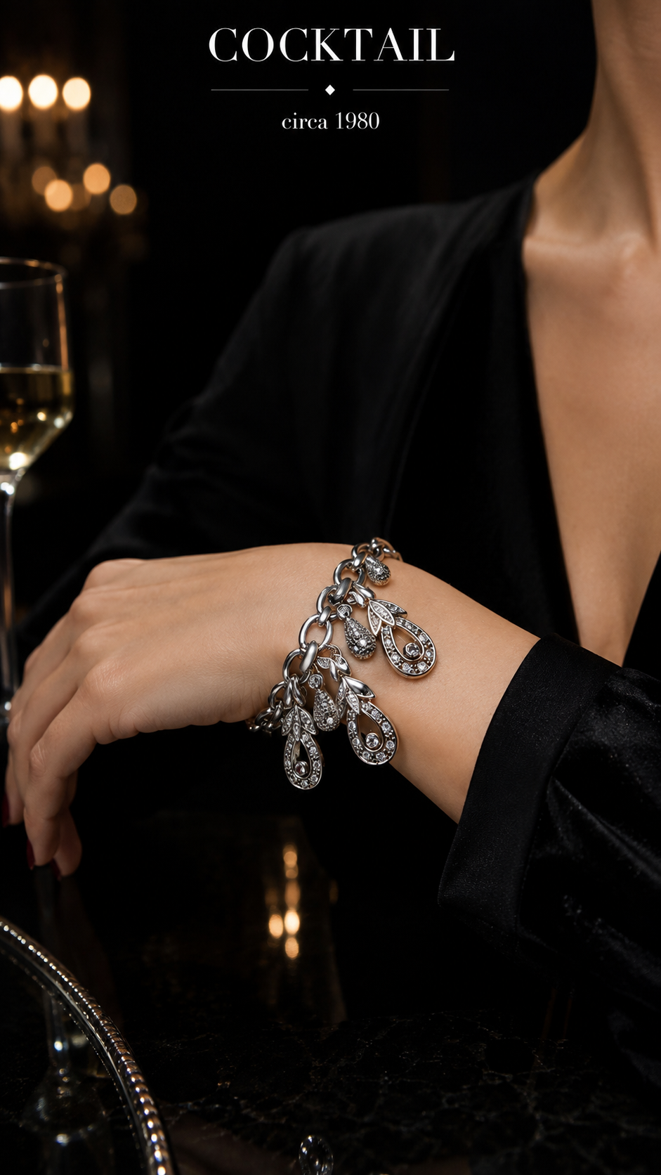 Bracciale cocktail con elementi luminosi pendenti, made in USA anni ‘80 20 cm