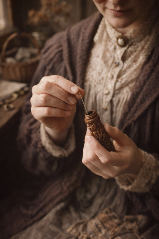 Antico needle case fine ‘800 intagliato a mano con ritratto “nascosto”